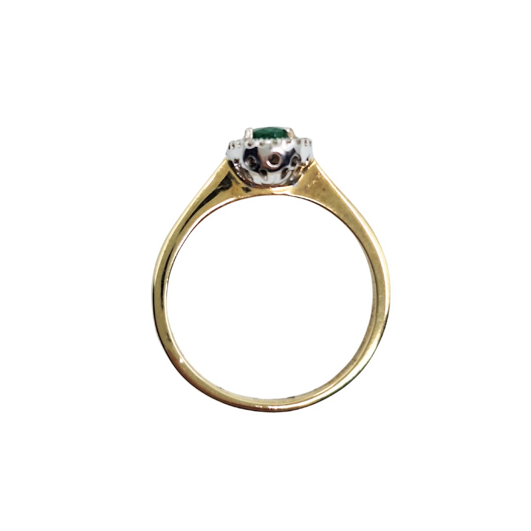 9ct Yellow Gold Emerald & Diamond Halo Cluster Ring