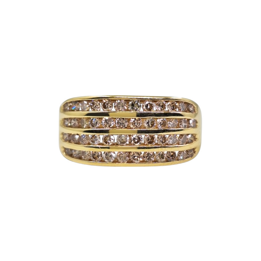 18ct Yellow Gold Diamond 4 Row Band Ring