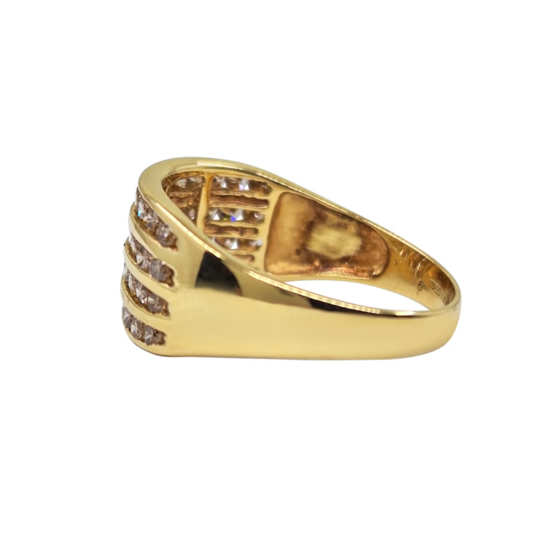 18ct Yellow Gold Diamond 4 Row Band Ring