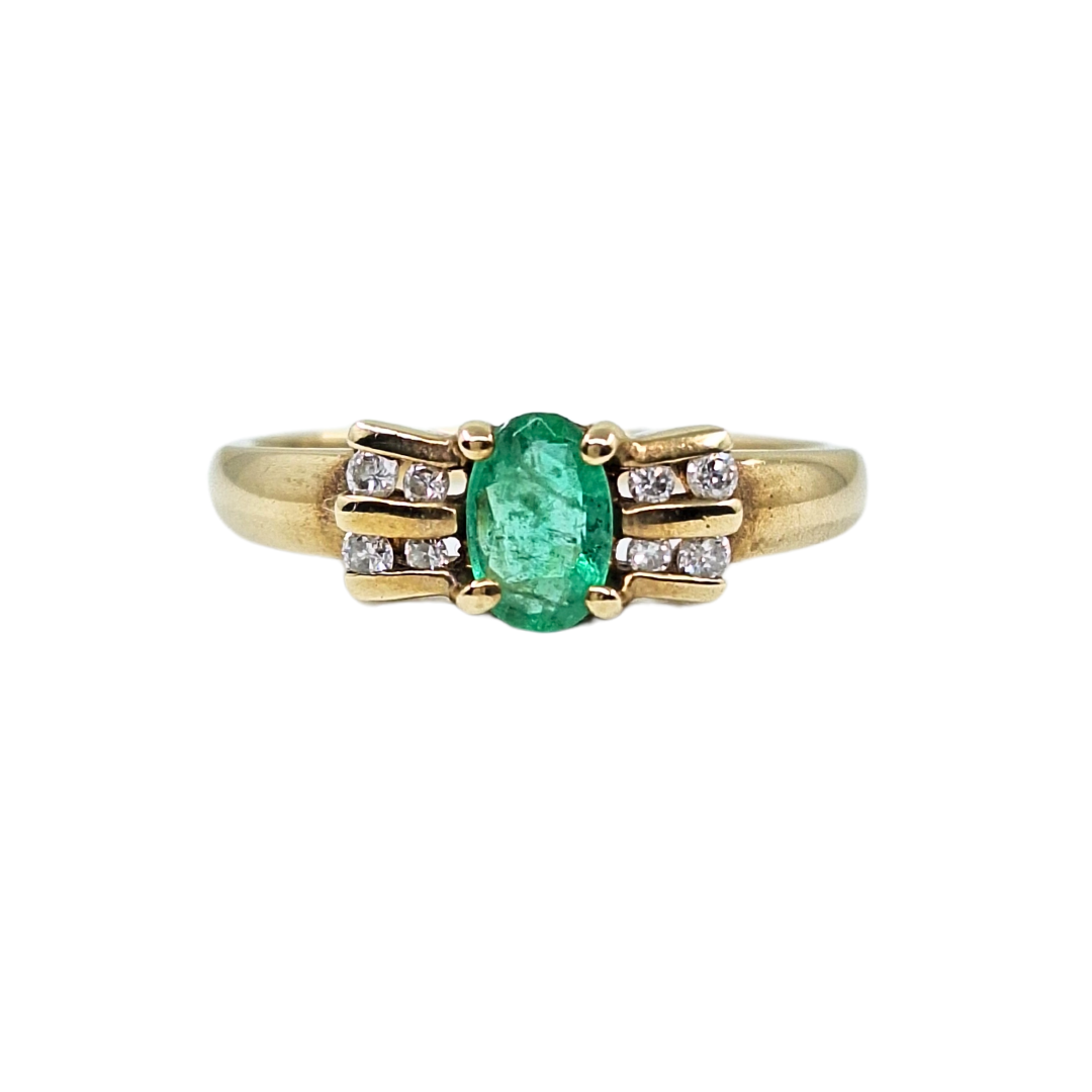 9ct Yellow Gold Emerald & Diamond Ring