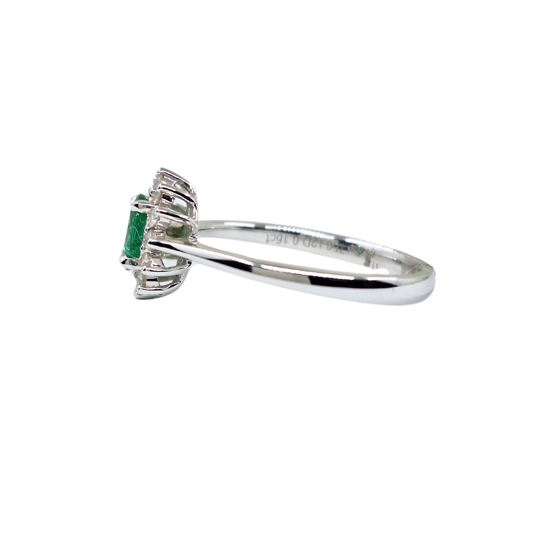 18ct White Gold Emerald & Diamond Cluster Ring