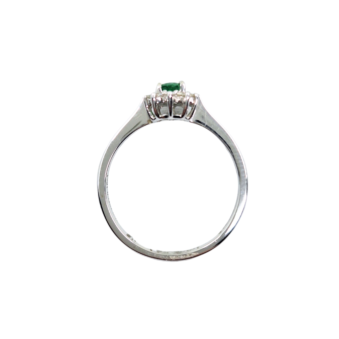 18ct White Gold Emerald & Diamond Cluster Ring