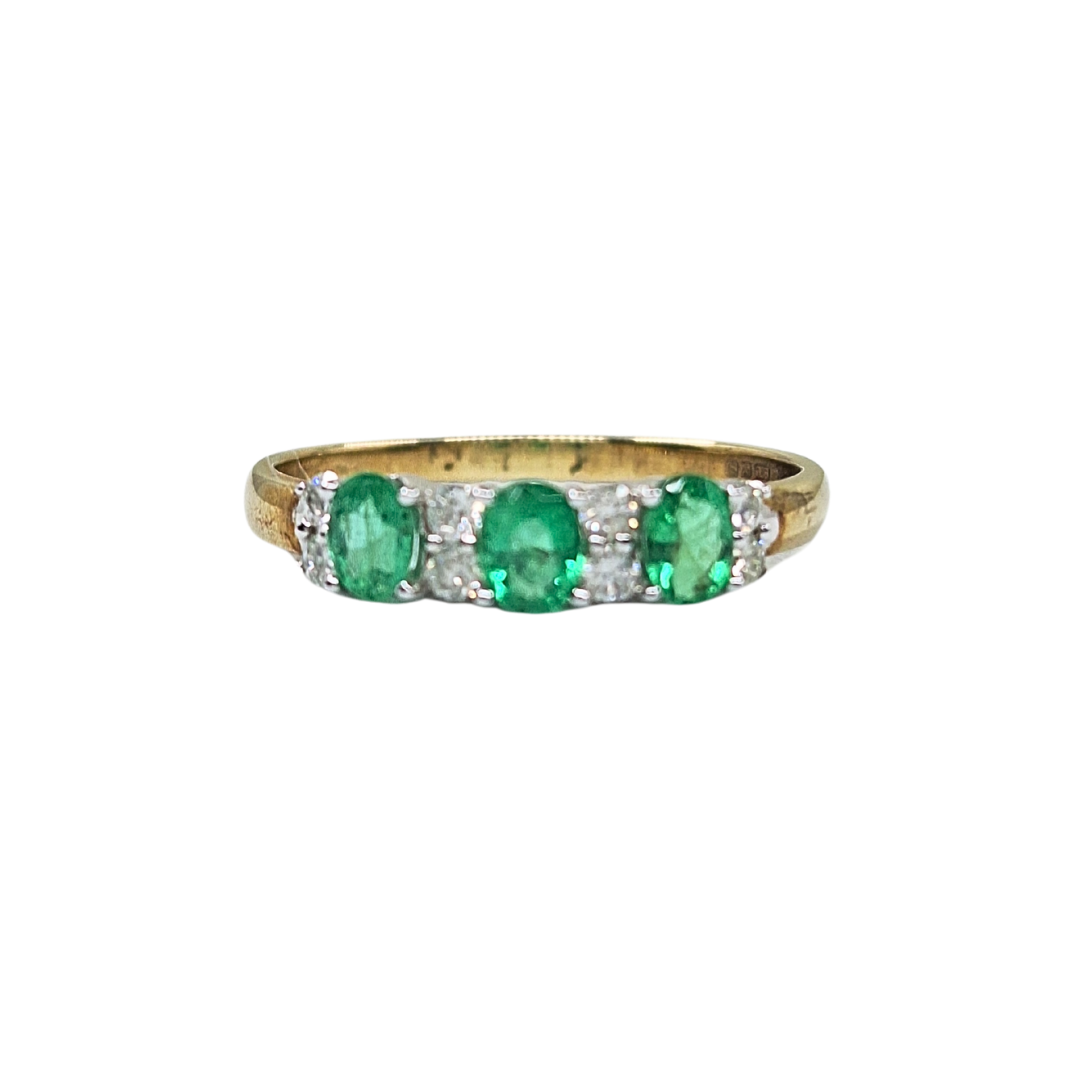 9ct Yellow Gold Emerald & Diamond Band Ring