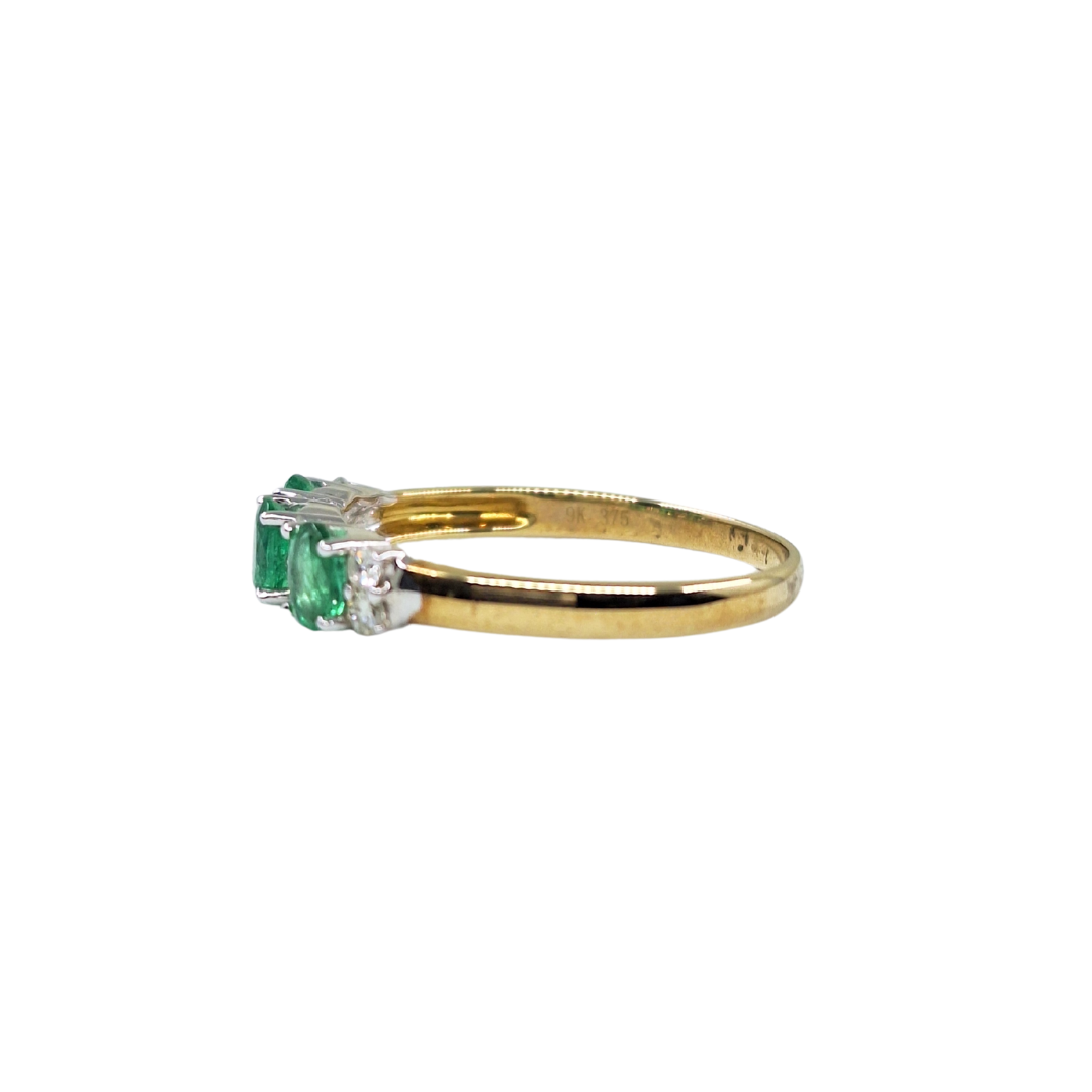 9ct Yellow Gold Emerald & Diamond Band Ring