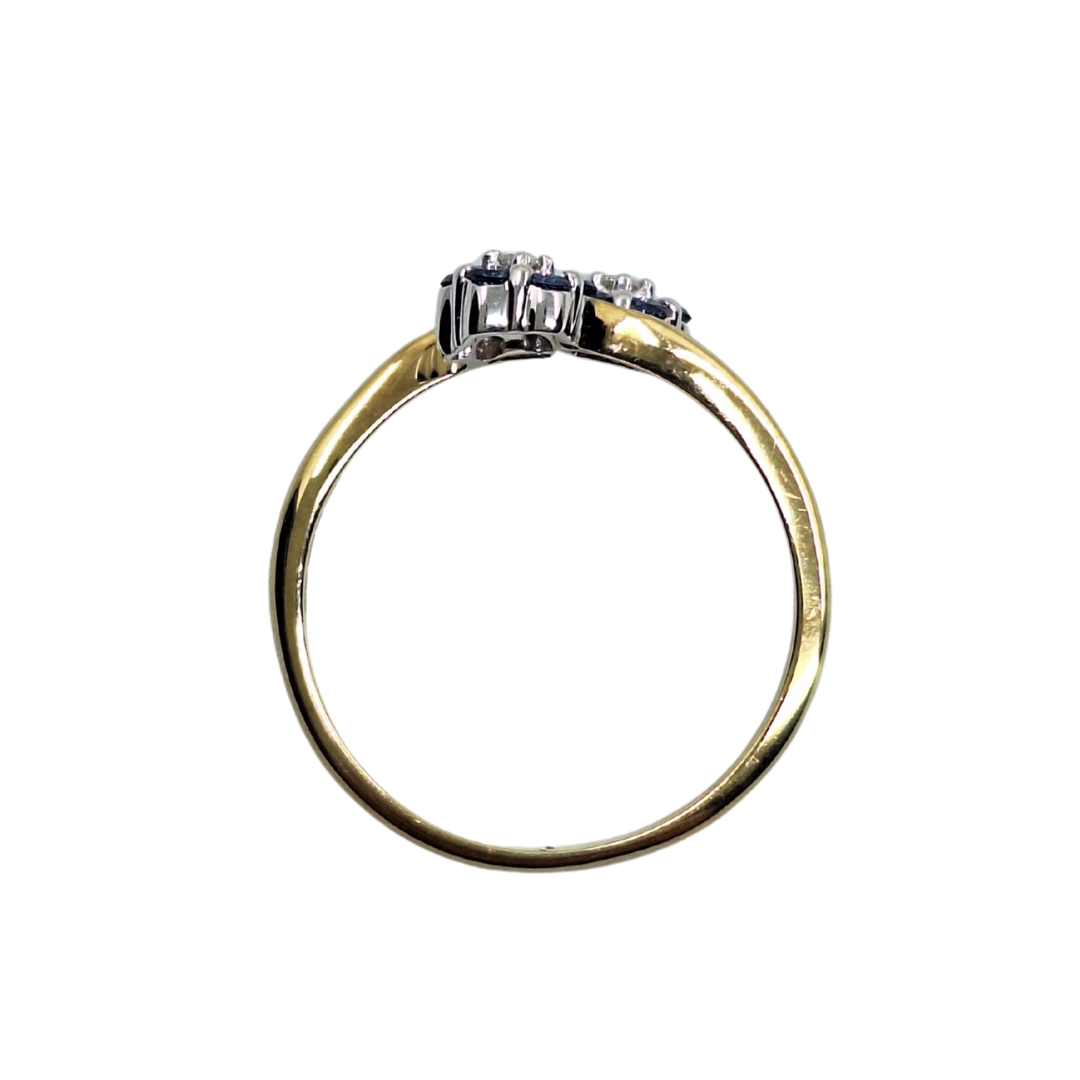 9ct Yellow Gold Sapphire & Diamond 2 Flower Cluster Ring