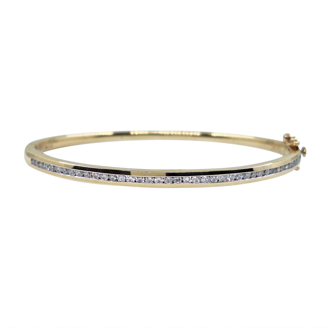 9ct Yellow Gold Channel Set Diamond Bangle 1ct