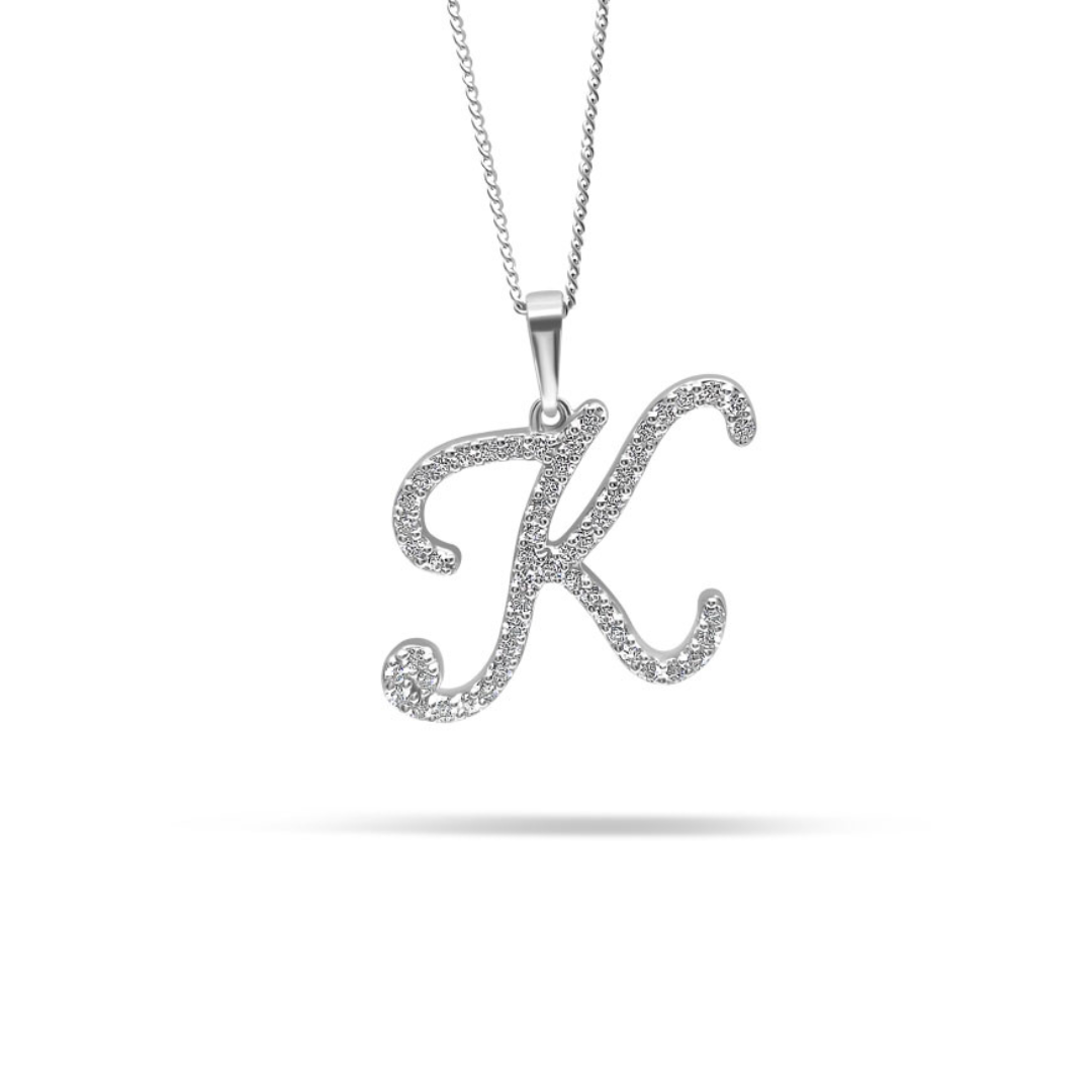 White Gold & Ethical Diamond Initial K Pendant