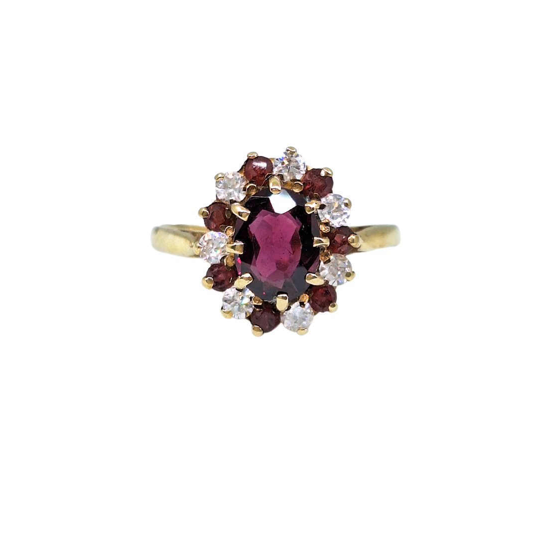 9ct Gold Garnet & CZ Cluster Ring