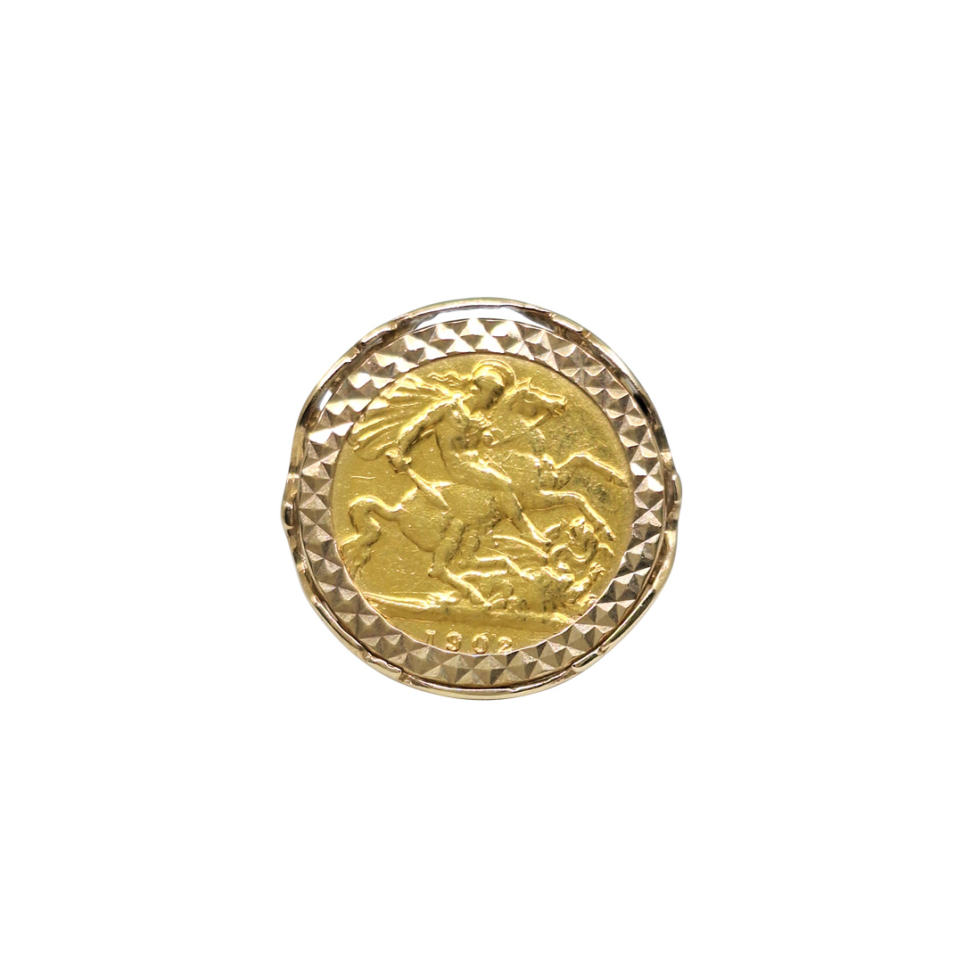 9ct Yellow Gold Half Sovereign Ring 1902