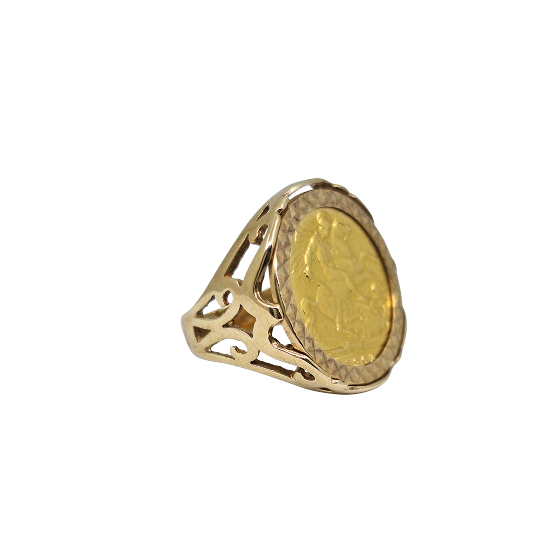 9ct Yellow Gold Half Sovereign Ring 1902