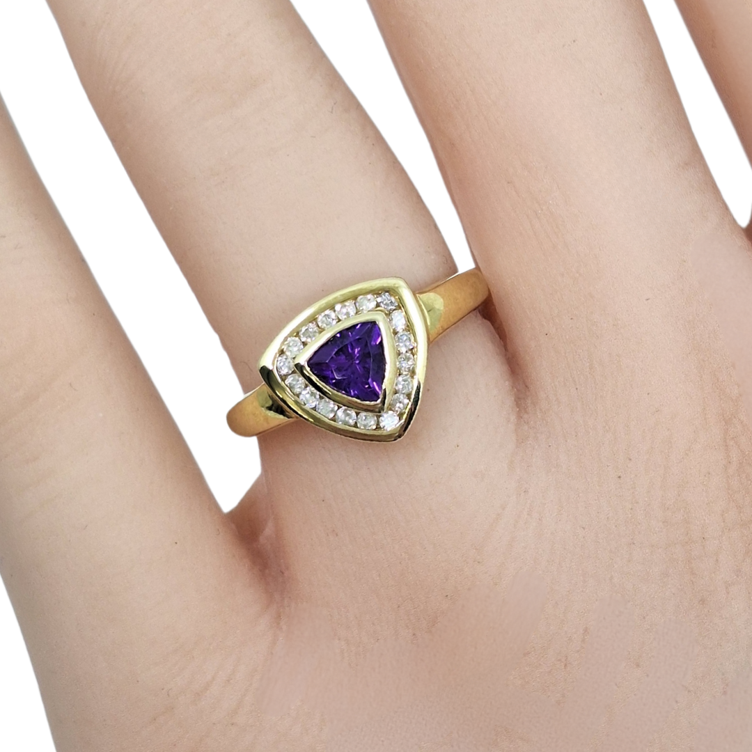 9ct Gold Amethyst & Diamond Cluster Ring