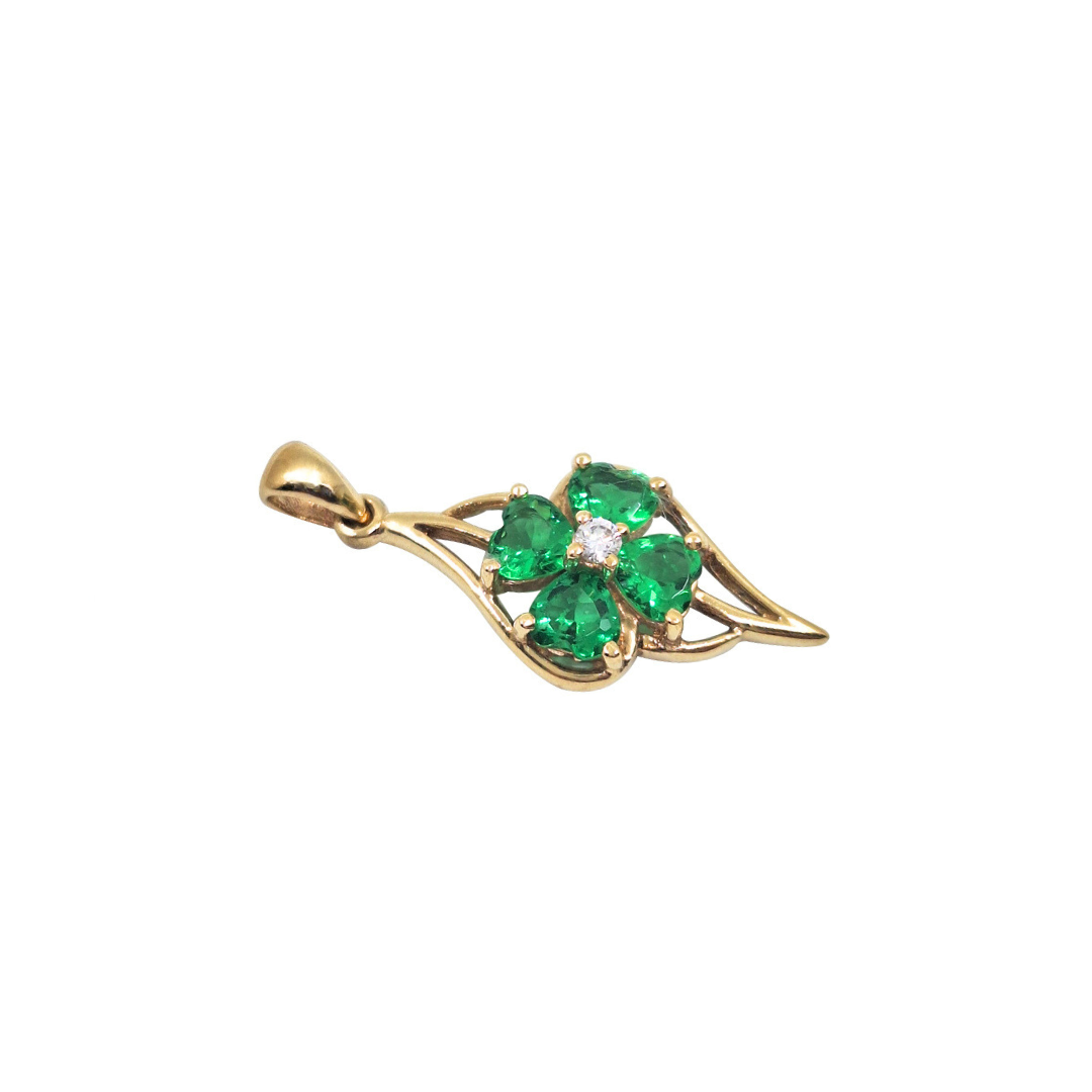 9ct Yellow Gold Green & White CZ Pendant