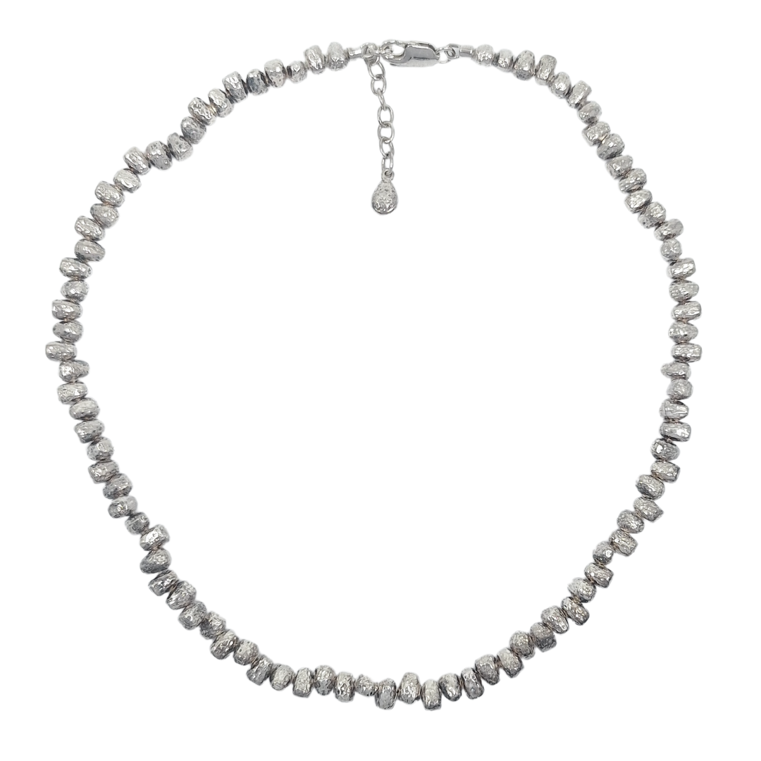 Silver Solid Nugget Necklace 16 Inches