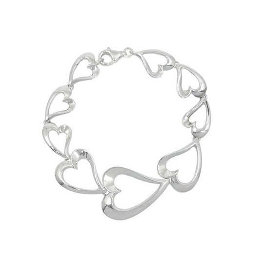 Silver Graduated Heart Bracelet 8"