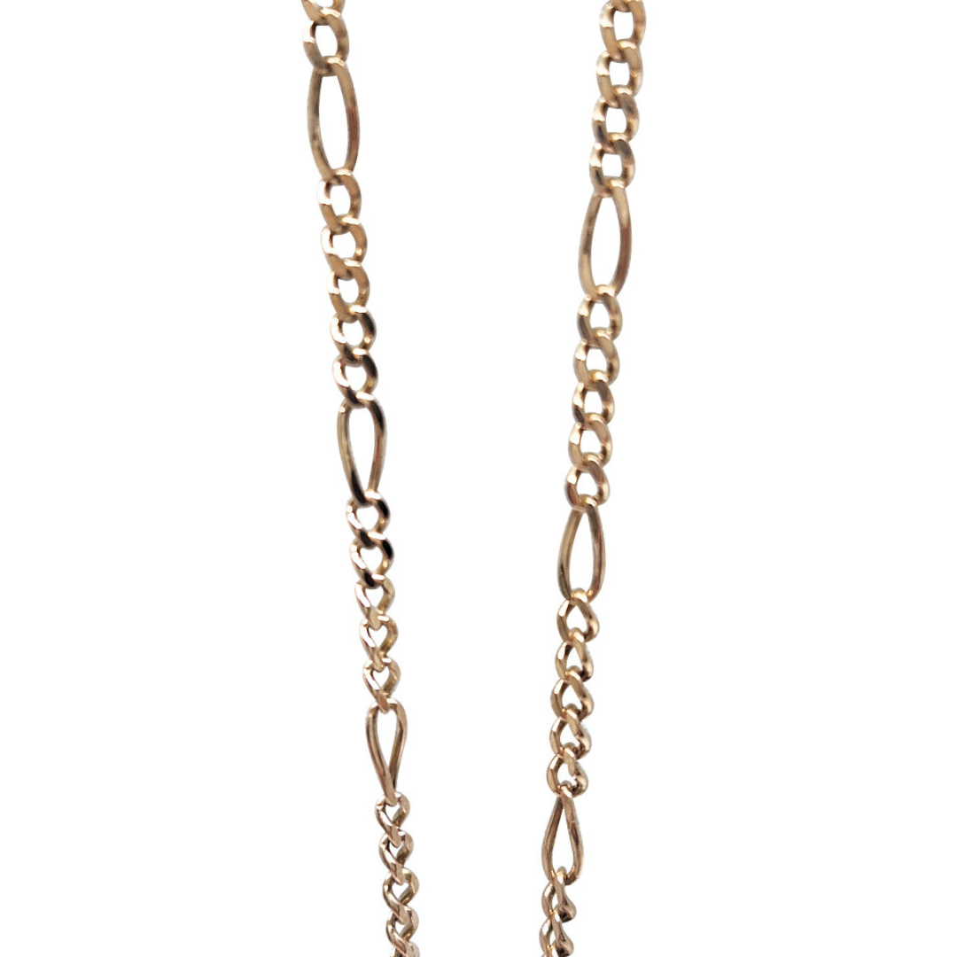 9ct Yellow Gold Diamond Set Nugget Pendant & Figaro Chain