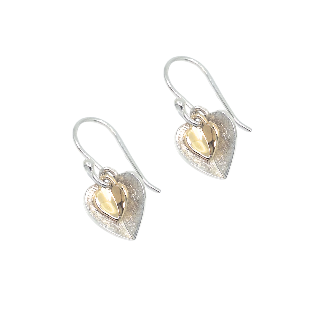 Silver Double Drop Hear Earrings