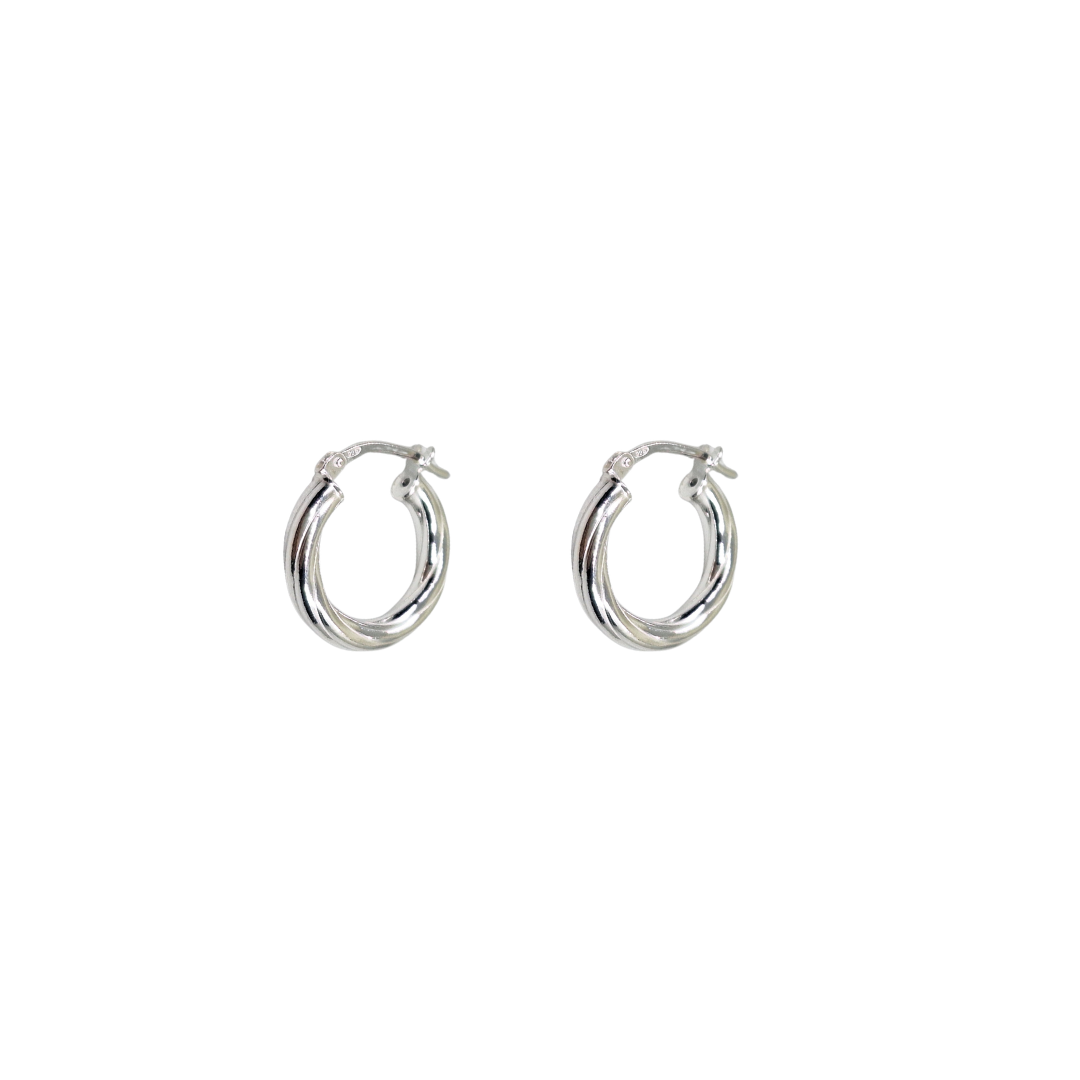 Silver Small Twist Creole Earrings