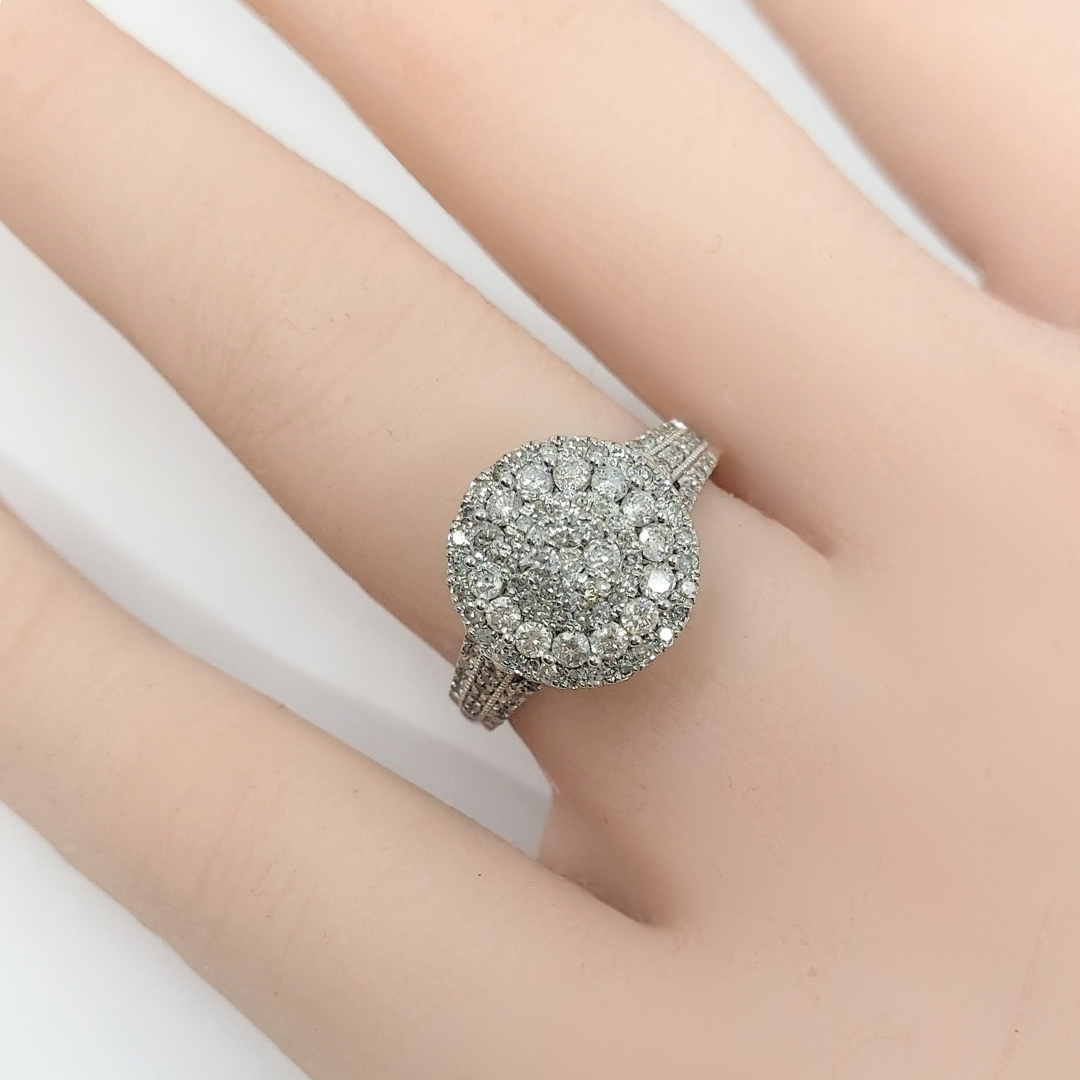 10ct White Gold & Diamond Round Cluster Ring