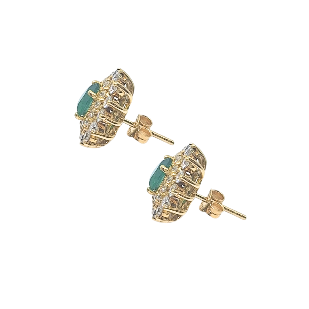 18ct Yellow Gold Emerald & Diamond Cluster Stud Earrings