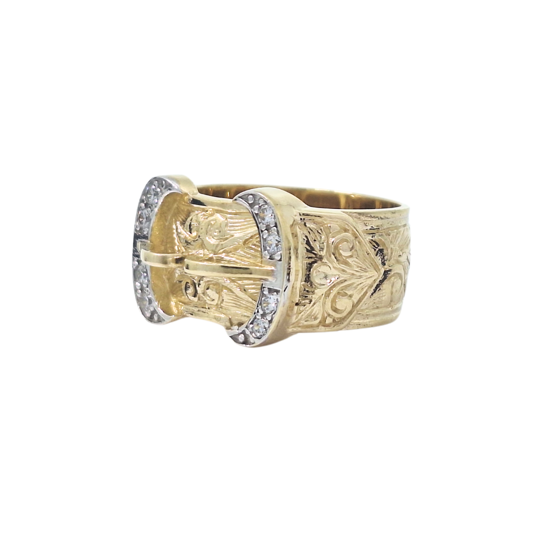 9ct Yellow Gold CZ Buckle Ring