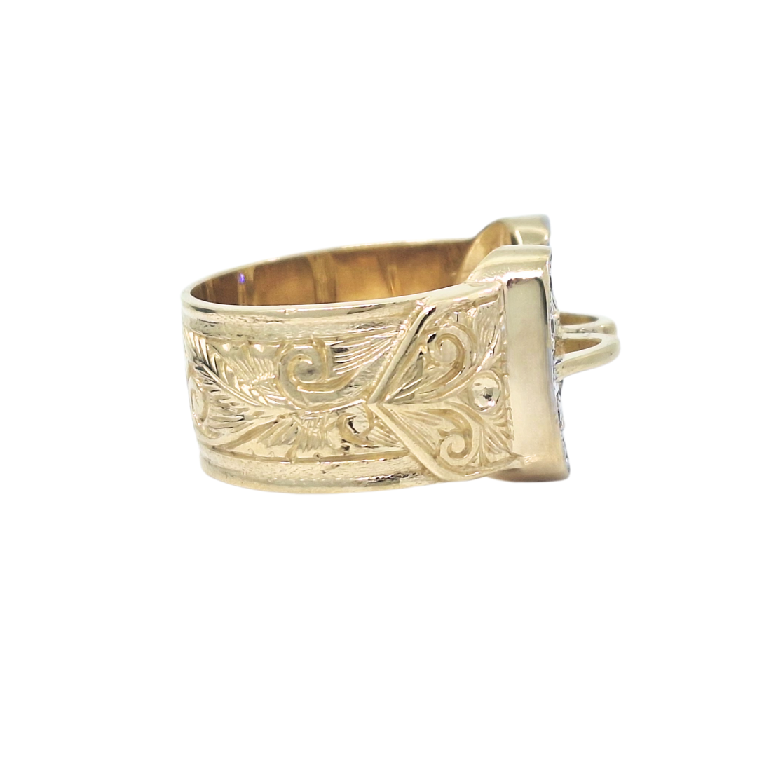 9ct Yellow Gold CZ Buckle Ring