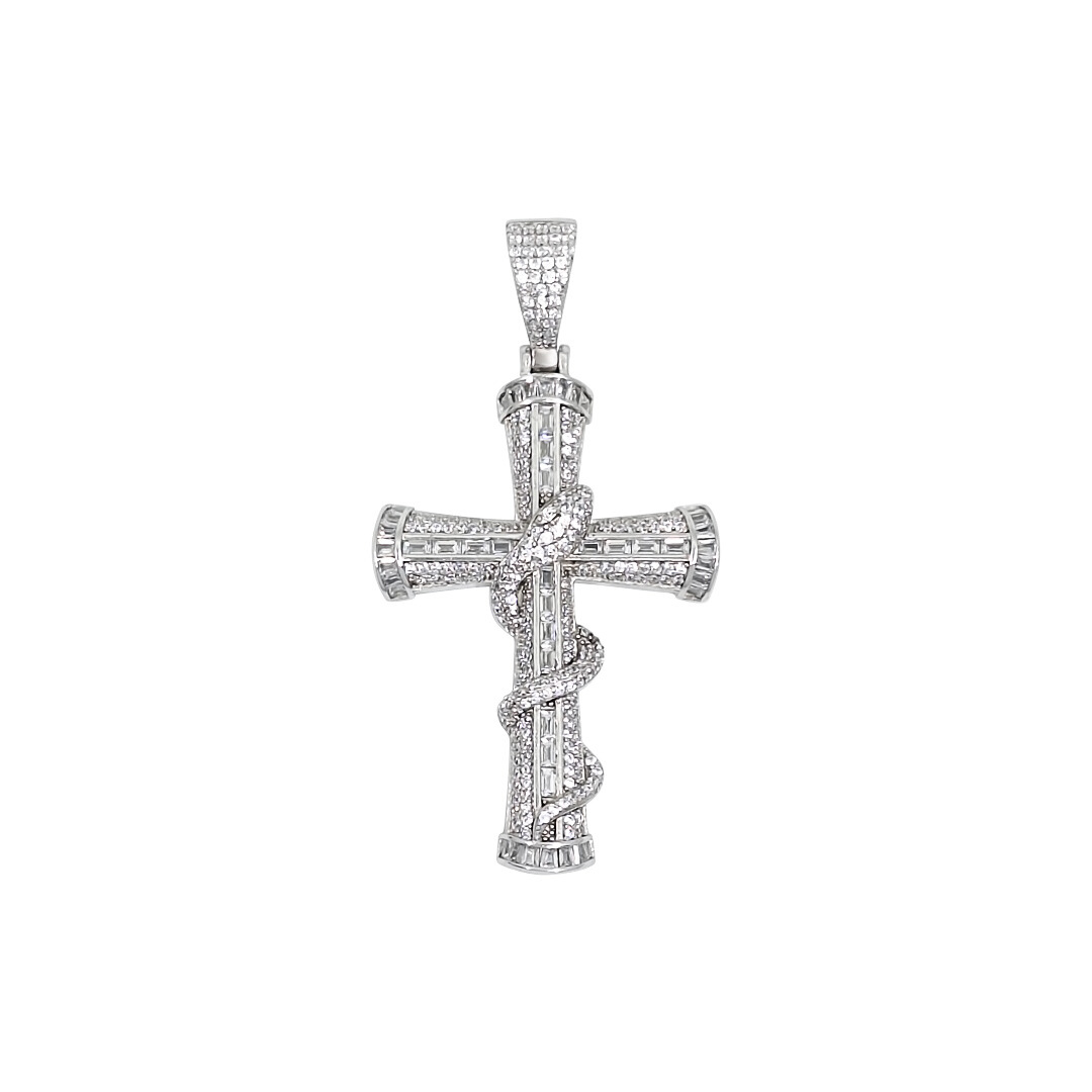 Silver Snake CZ Cross Pendant