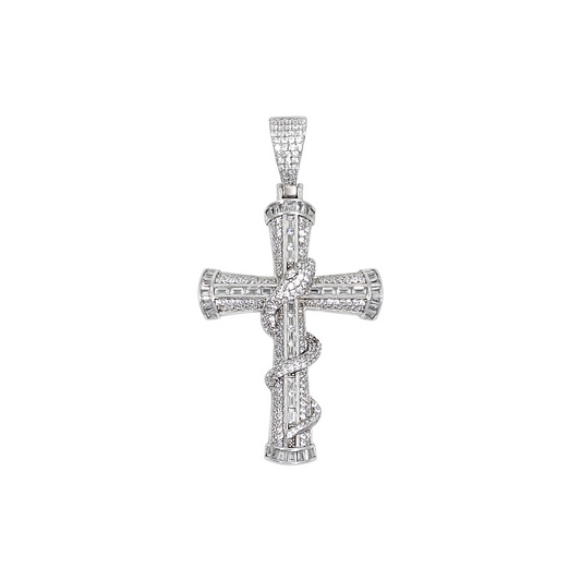 Silver Snake CZ Cross Pendant