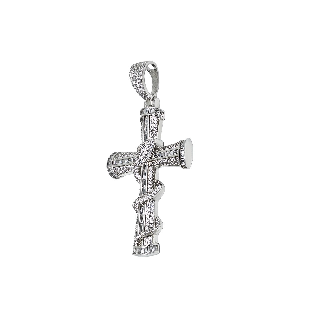 Silver Snake CZ Cross Pendant