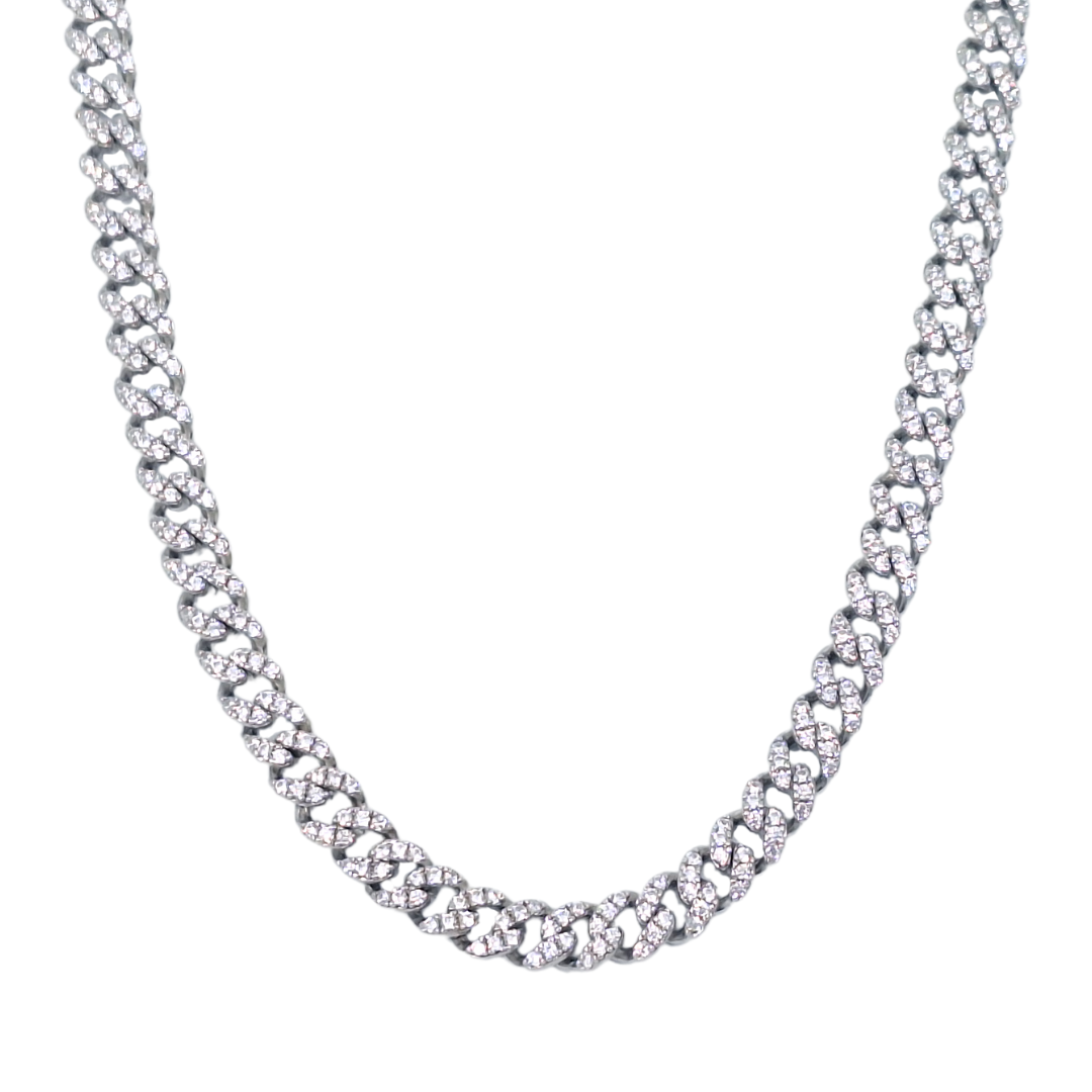 Silver & CZ Curb Chain 17 Inches