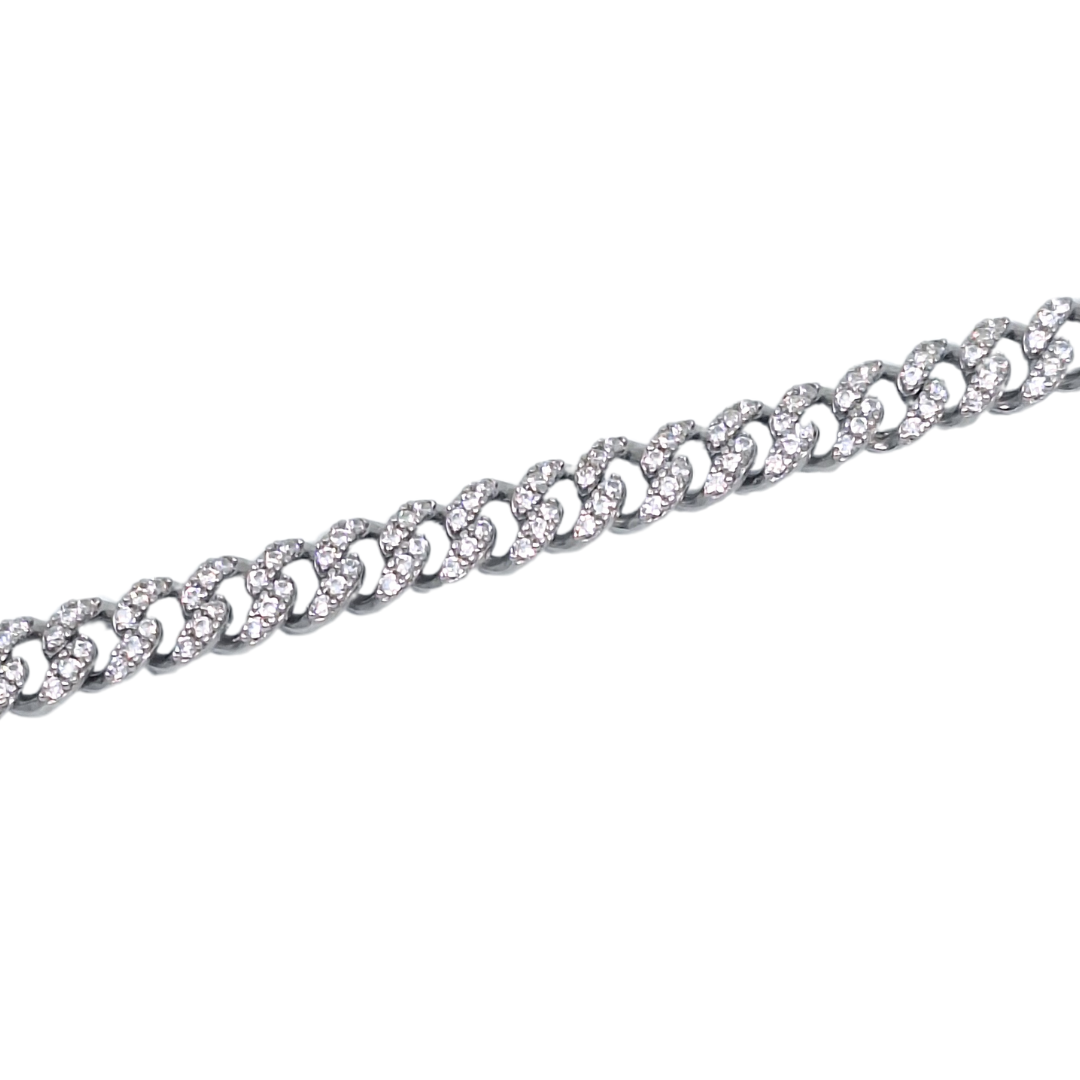 Silver & CZ Curb Chain 17 Inches