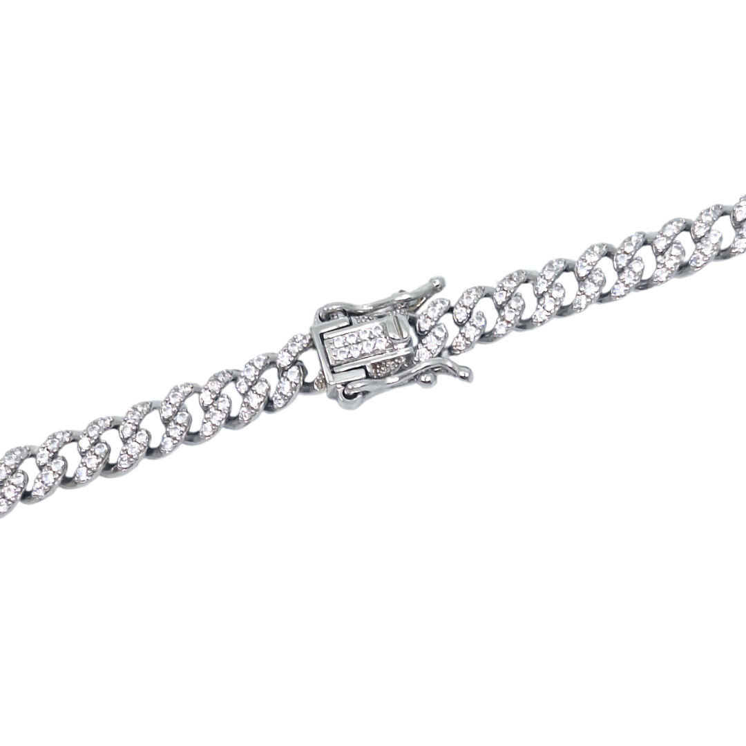 Silver & CZ Curb Chain 17 Inches