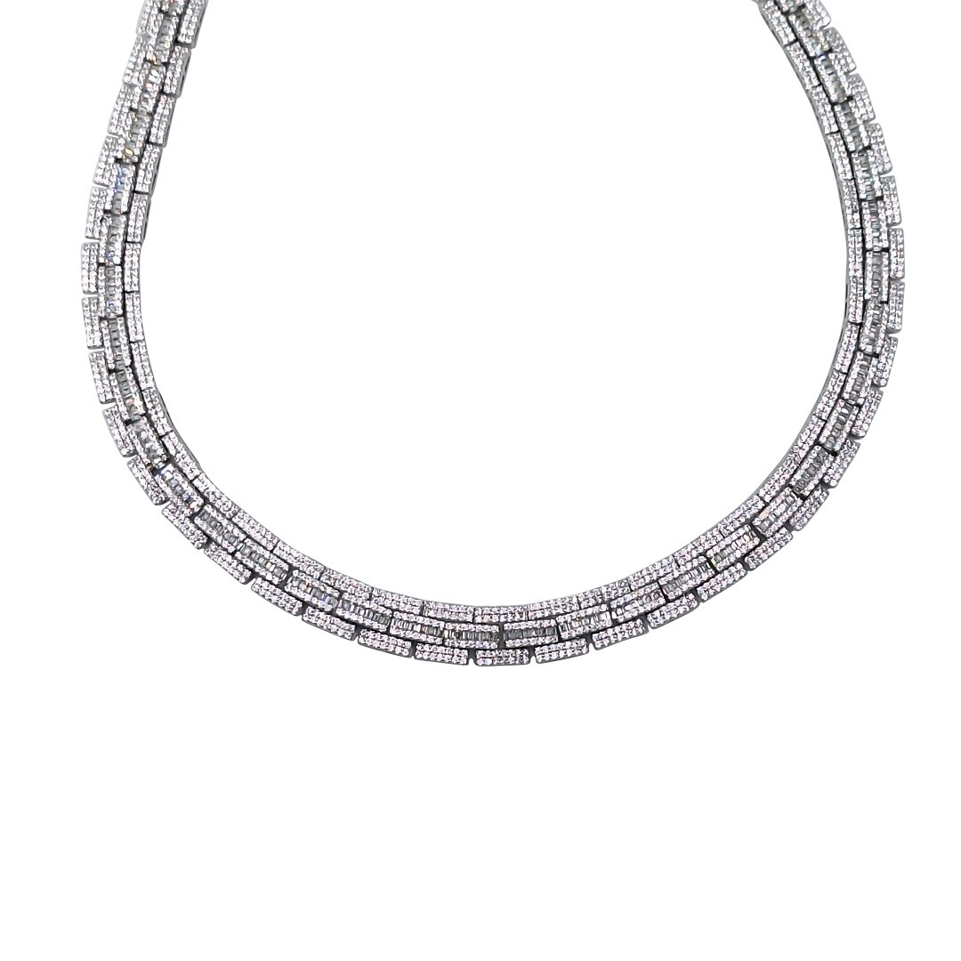 Silver & CZ Brick Link Chain 20 Inches
