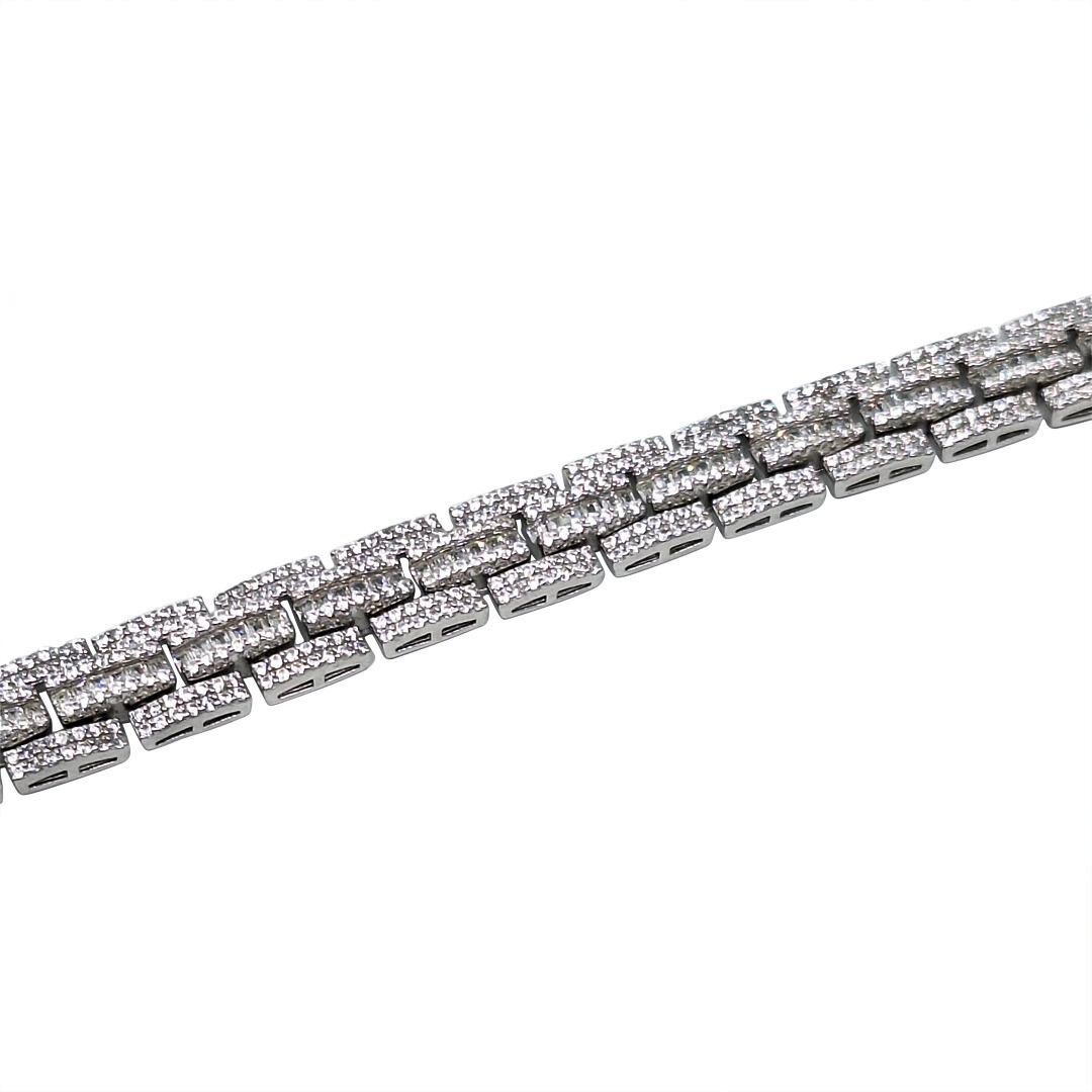Silver & CZ Brick Link Chain 20 Inches