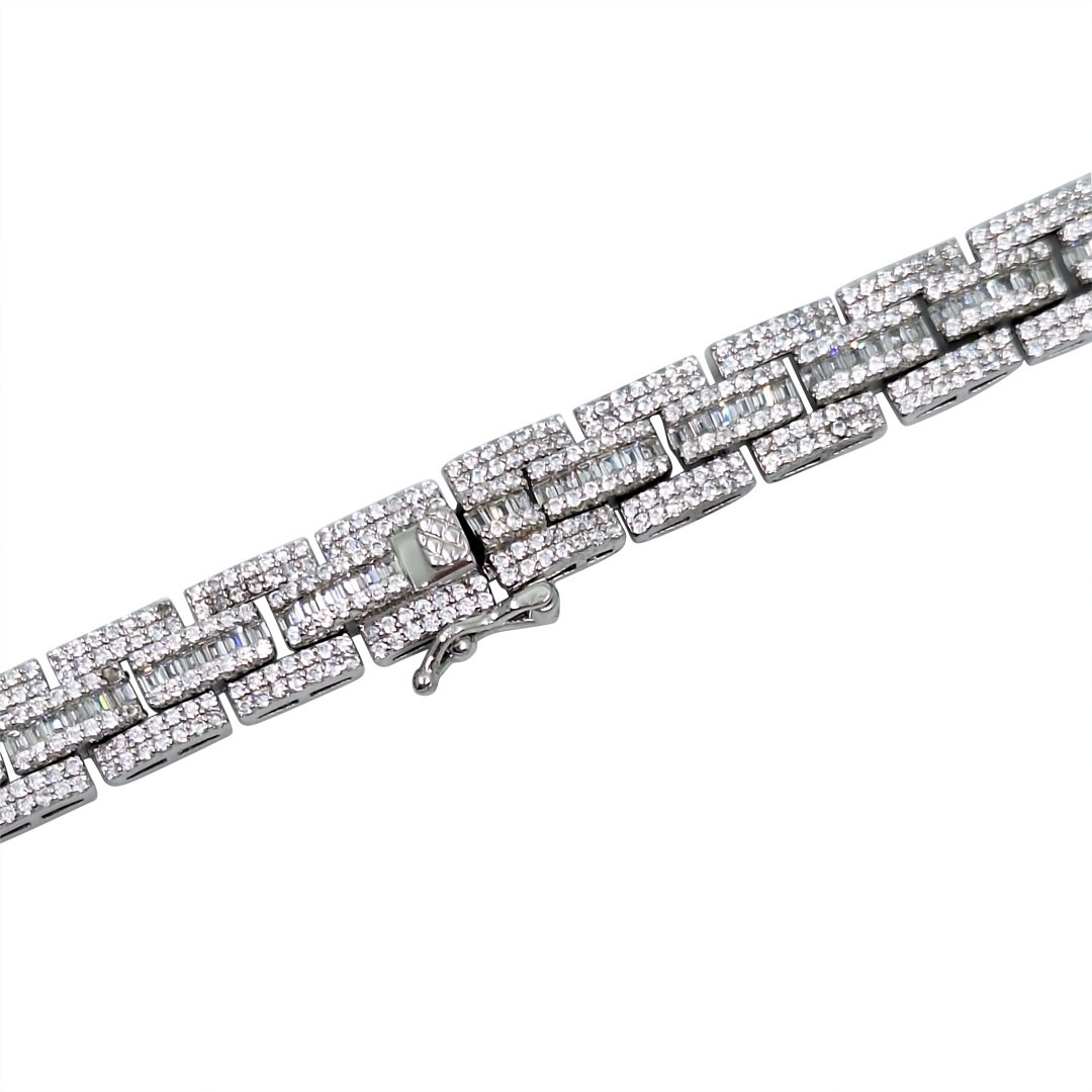 Silver & CZ Brick Link Chain 20 Inches