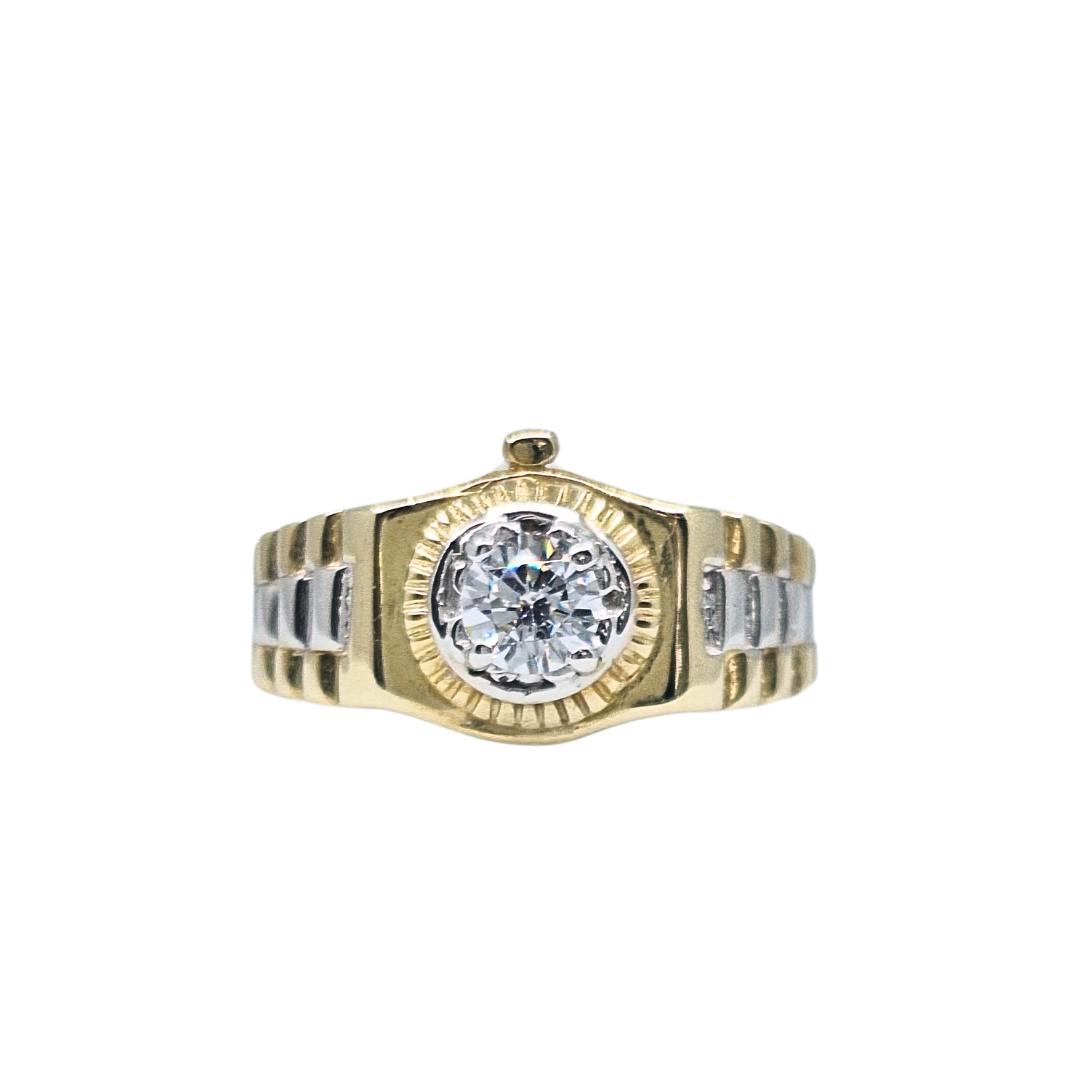 9ct Yellow & White Gold Cubic Zirconia Rolex Style Ring