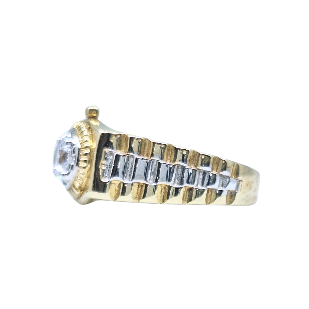 9ct Yellow & White Gold Cubic Zirconia Rolex Style Ring