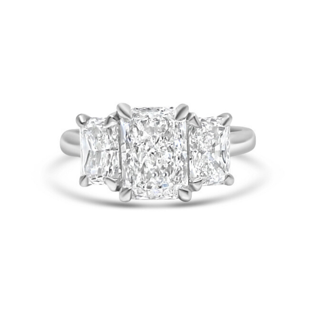 Platinum Ethical Diamond Radiant Cut Three Stone Ring