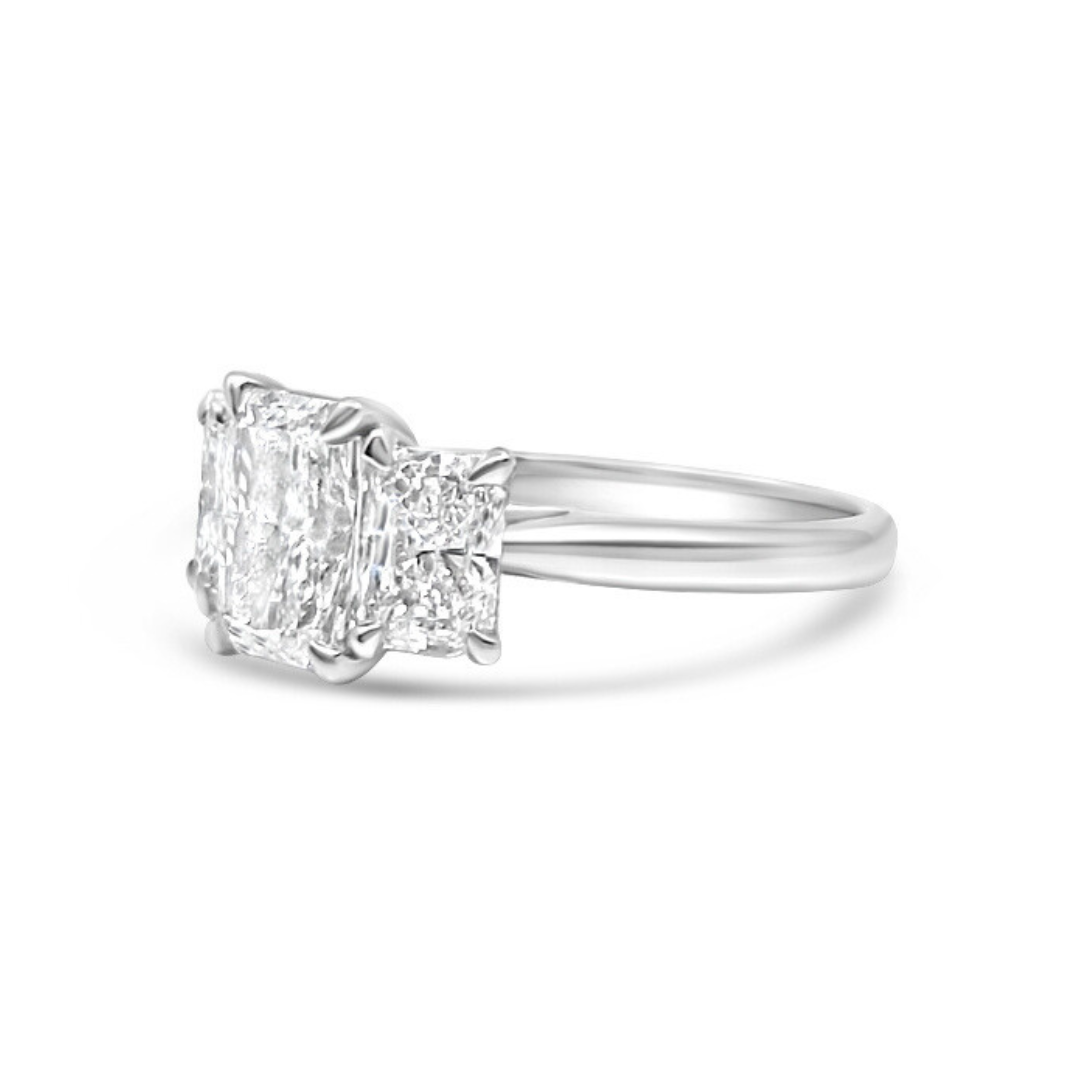 Platinum Ethical Diamond Radiant Cut Three Stone Ring