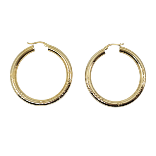 14ct Gold Diamond Cut Tube Hoop Creole Earrings