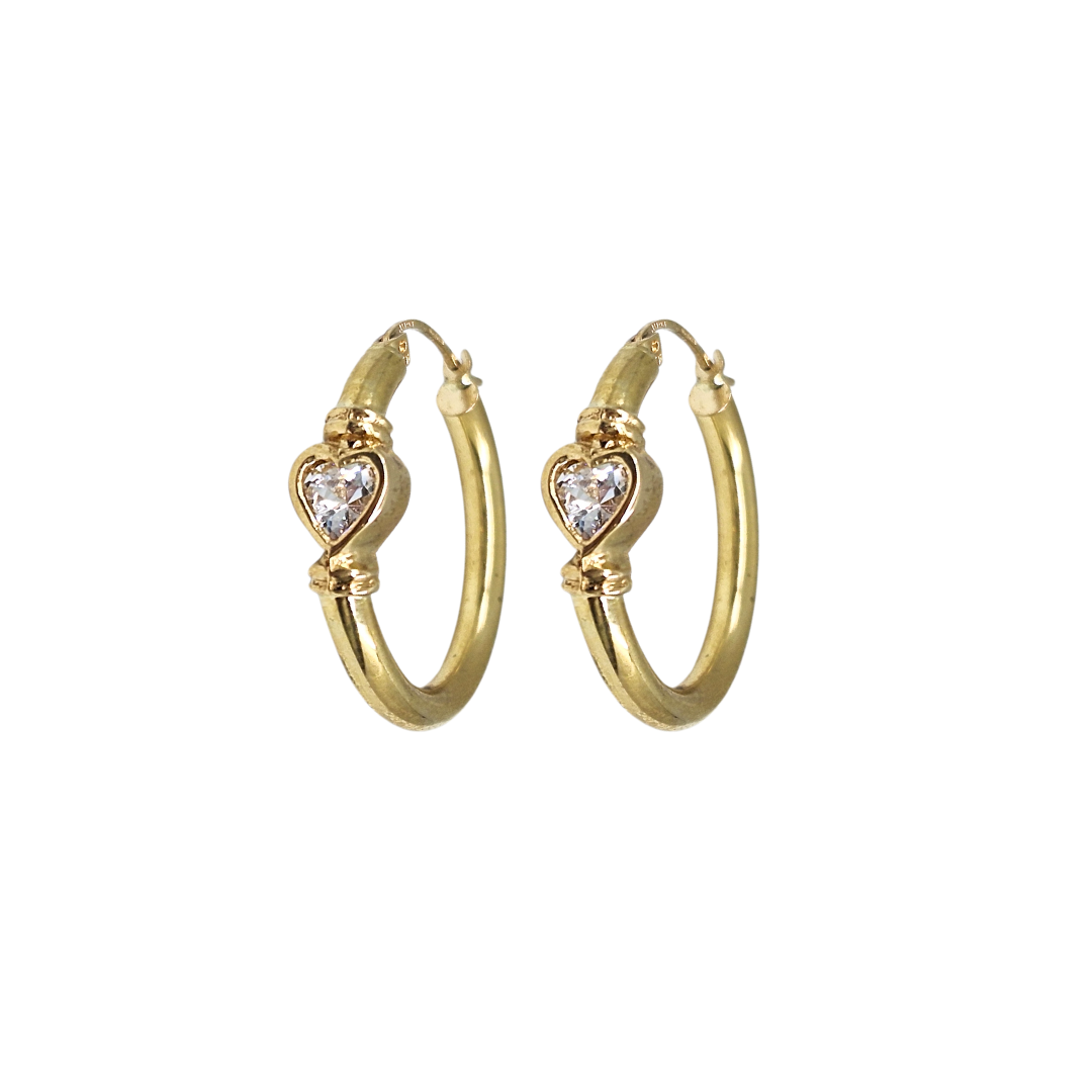9ct Yellow Gold Cubic Zirconia Heart Hoop Earrings