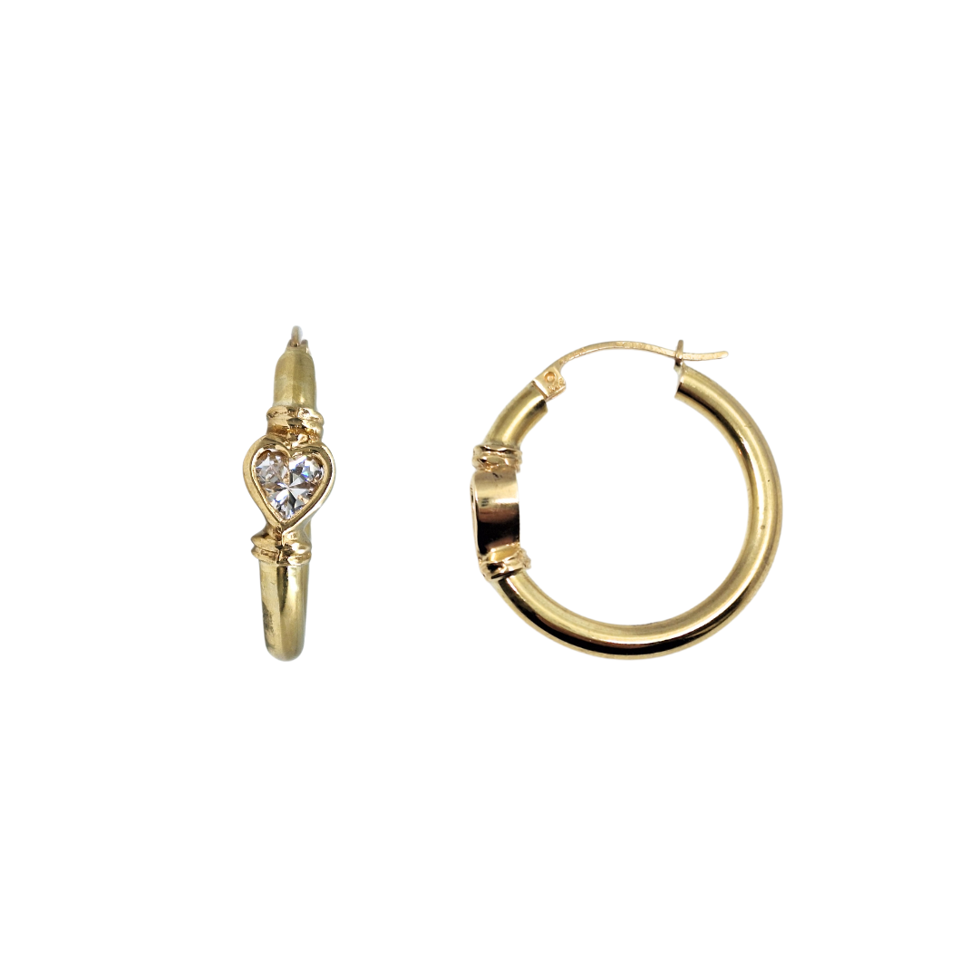 9ct Yellow Gold Cubic Zirconia Heart Hoop Earrings