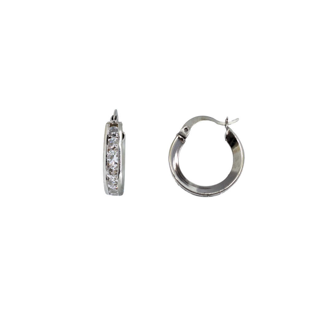 9ct White Gold Cubic Zirconia Hoop Earrings