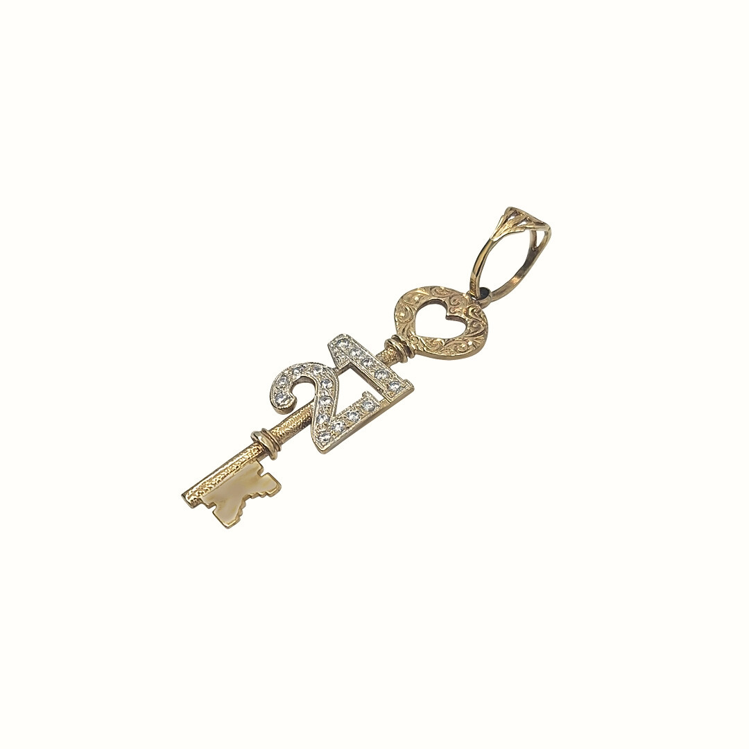 9ct Yellow Gold CZ 21 Key Pendant