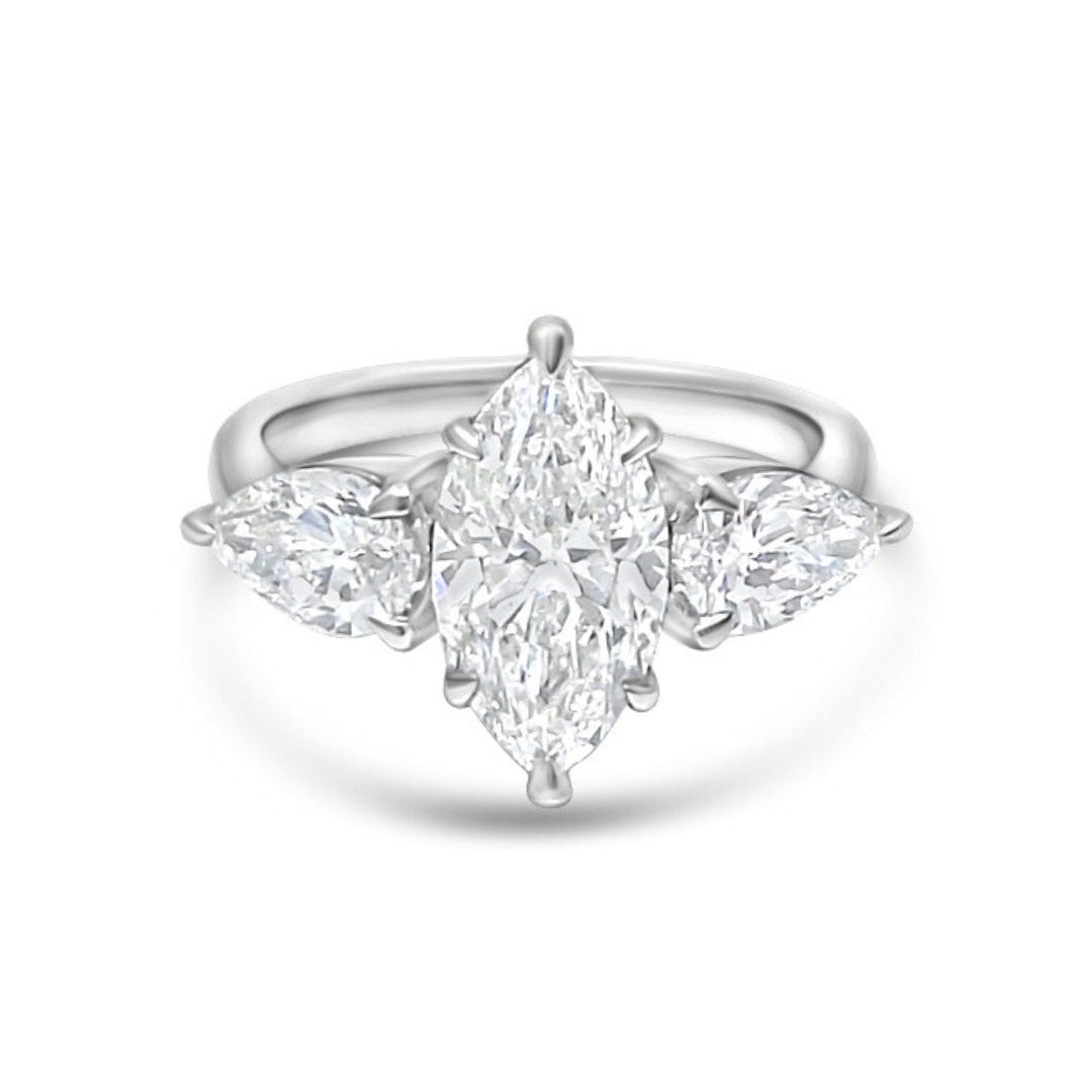 Platinum Ethical Diamond Marquise Cut Three Stone Ring