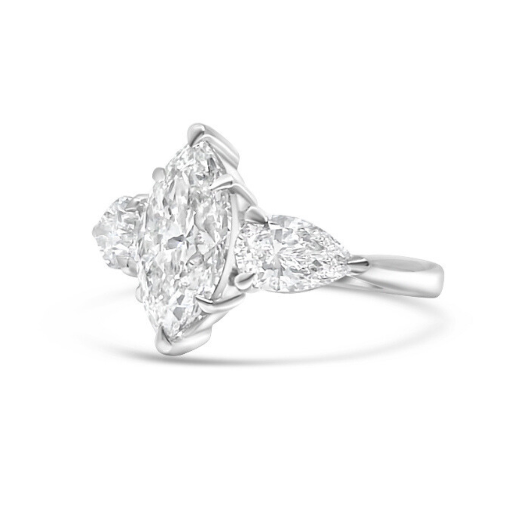 Platinum Ethical Diamond Marquise Cut Three Stone Ring