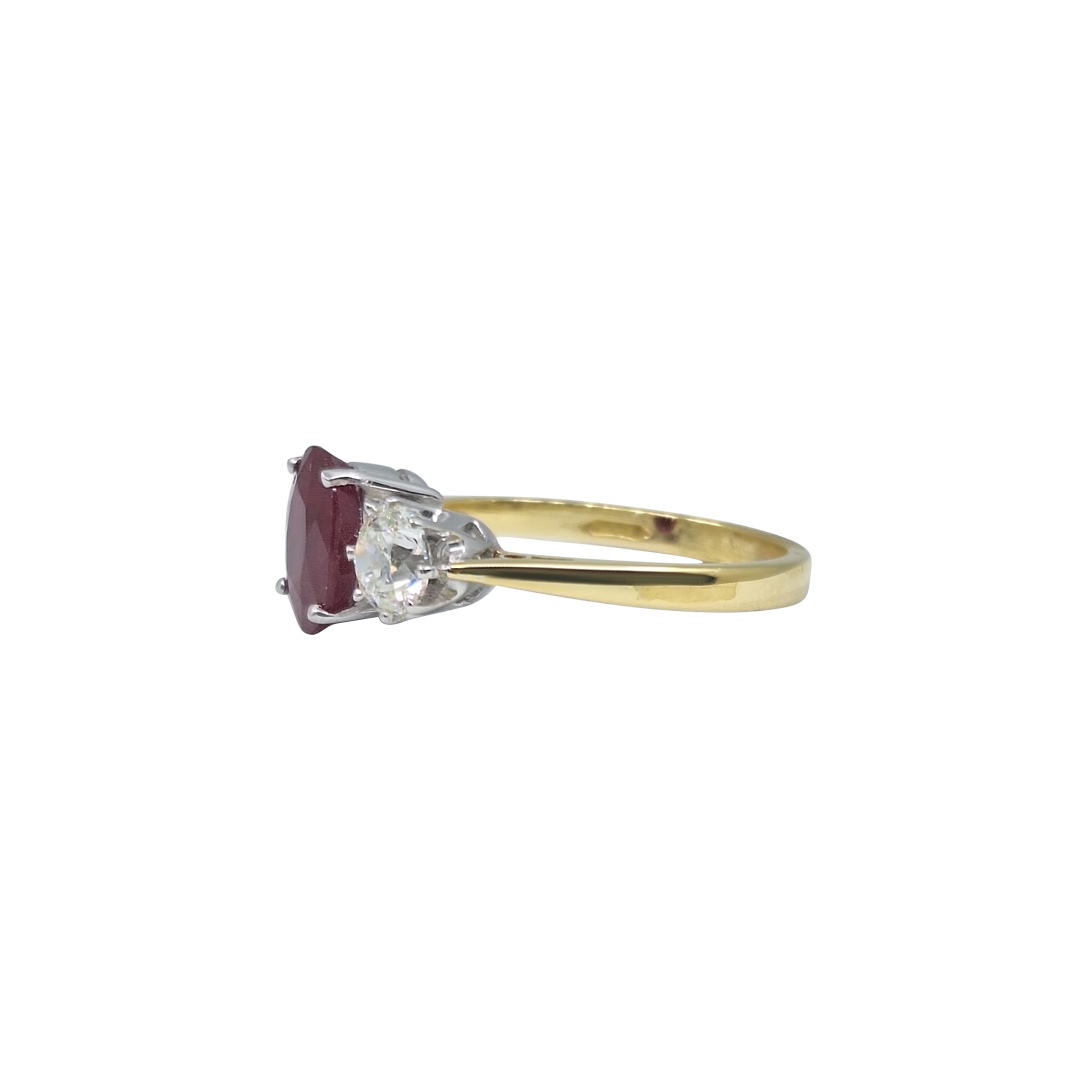 18ct Yellow Gold Ruby & Diamond Three Stone Ring