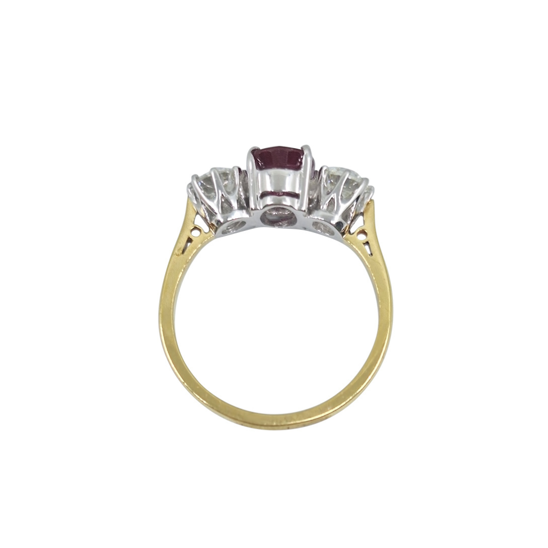 18ct Yellow Gold Ruby & Diamond Three Stone Ring