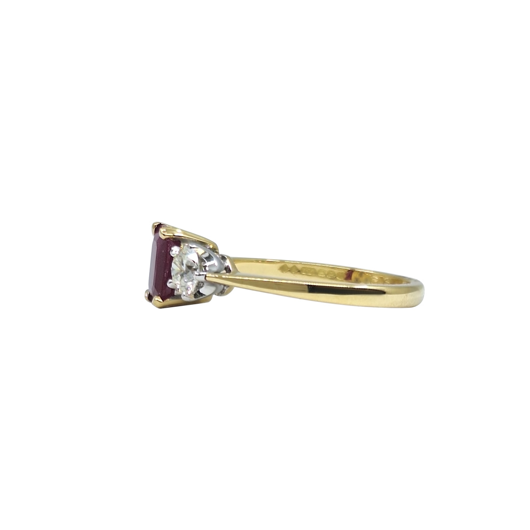 18ct Yellow Gold Ruby & Diamond Three Stone Ring