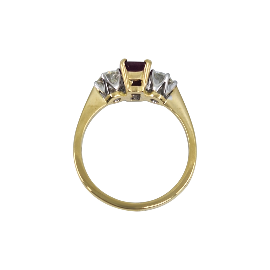 18ct Yellow Gold Ruby & Diamond Three Stone Ring