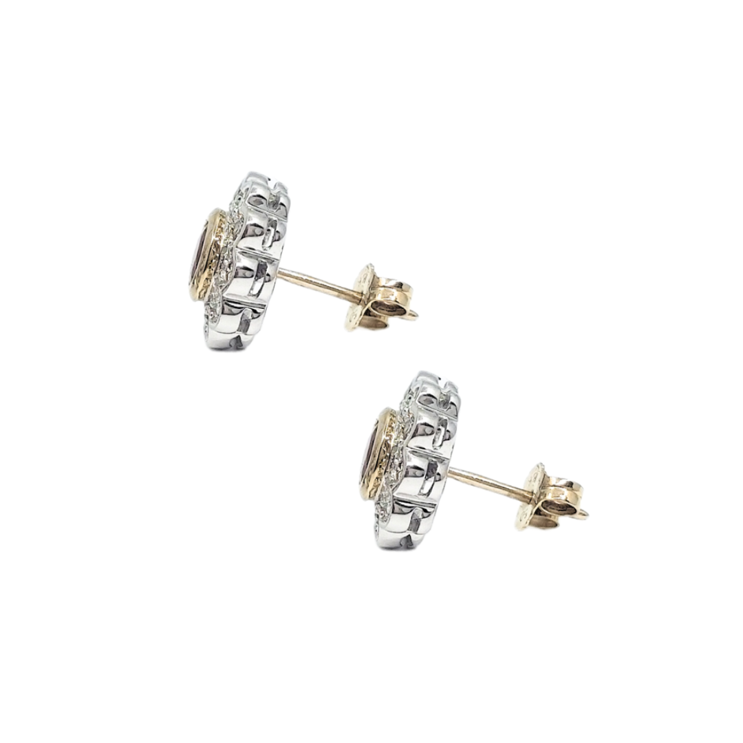 9ct Yellow Gold Ruby & Diamond Cluster Stud Earrings